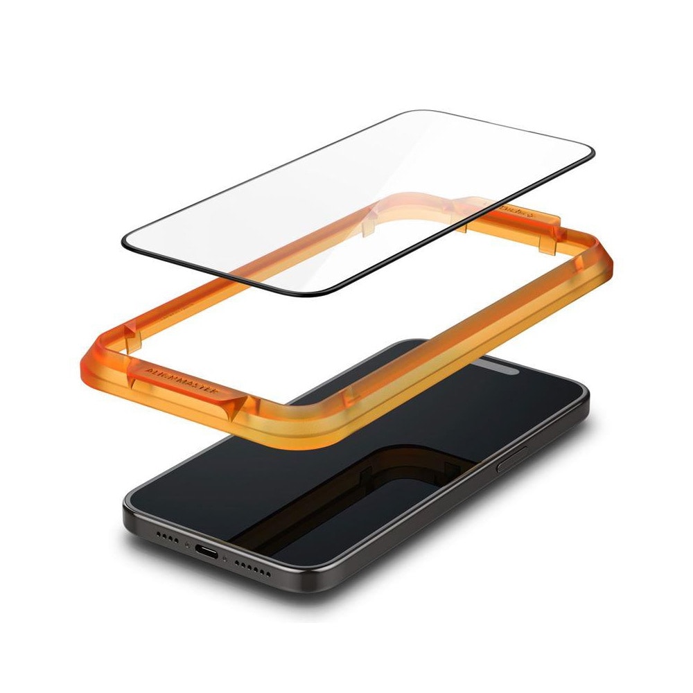 Spigen Alm Glass FC Skjermbeskytter til iPhone 15 Pro 2-pack - Svart ramme
