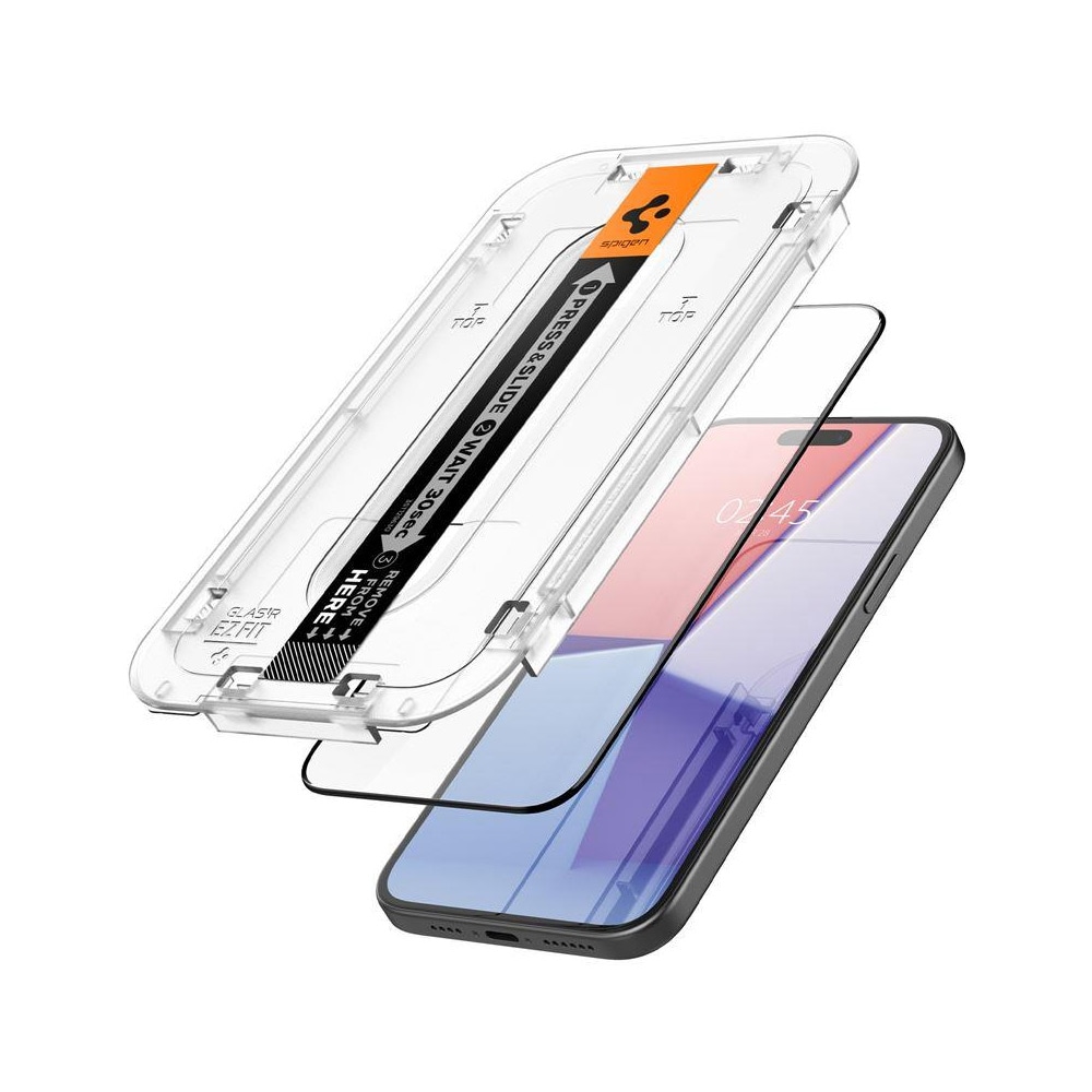 Spigen Glas.TR EZ Fit Tempered Screen Protector for iPhone 15 2-pak - Svart ramme