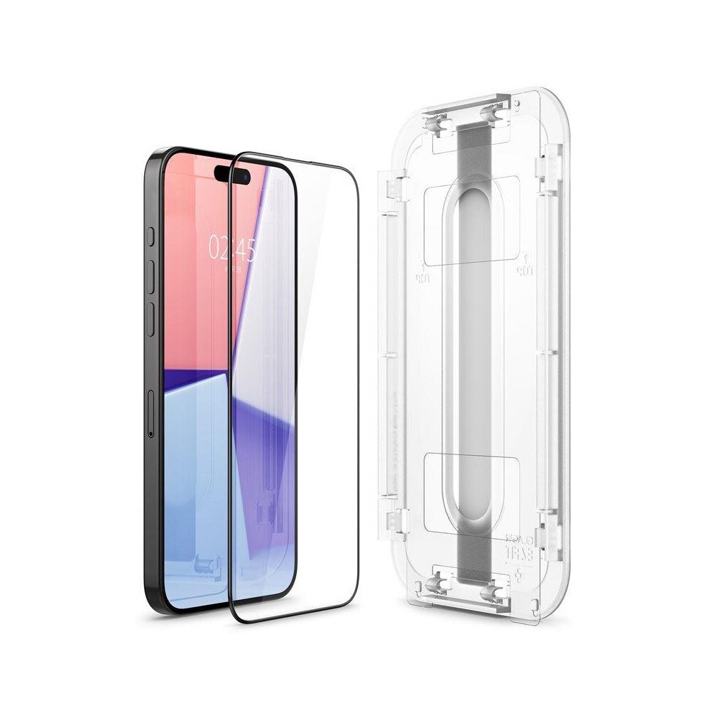 Spigen Glas.TR EZ Fit Tempered Screen Protector for iPhone 15 Pro 2-pak - Svart ramme