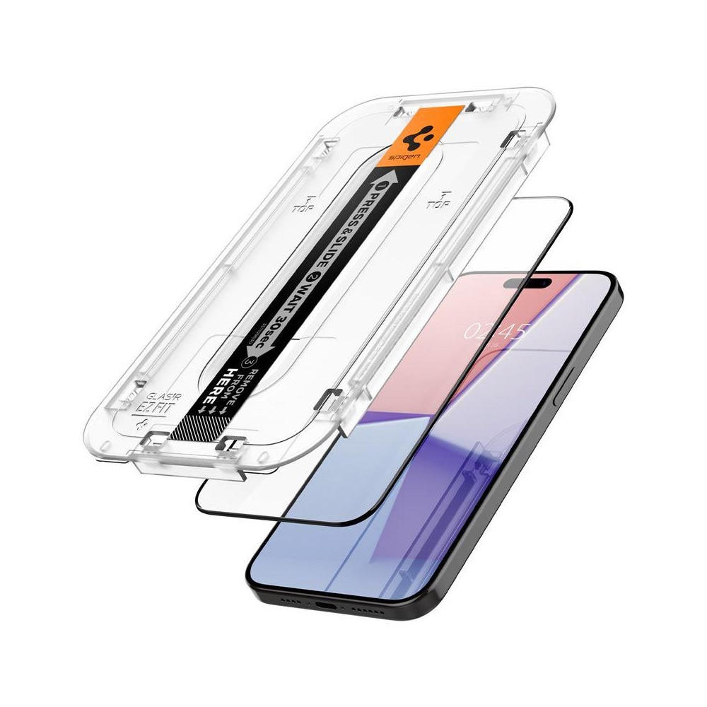 Spigen Glas.TR EZ Fit Tempered Screen Protector for iPhone 15 Pro Max 2-pak - Svart ramme