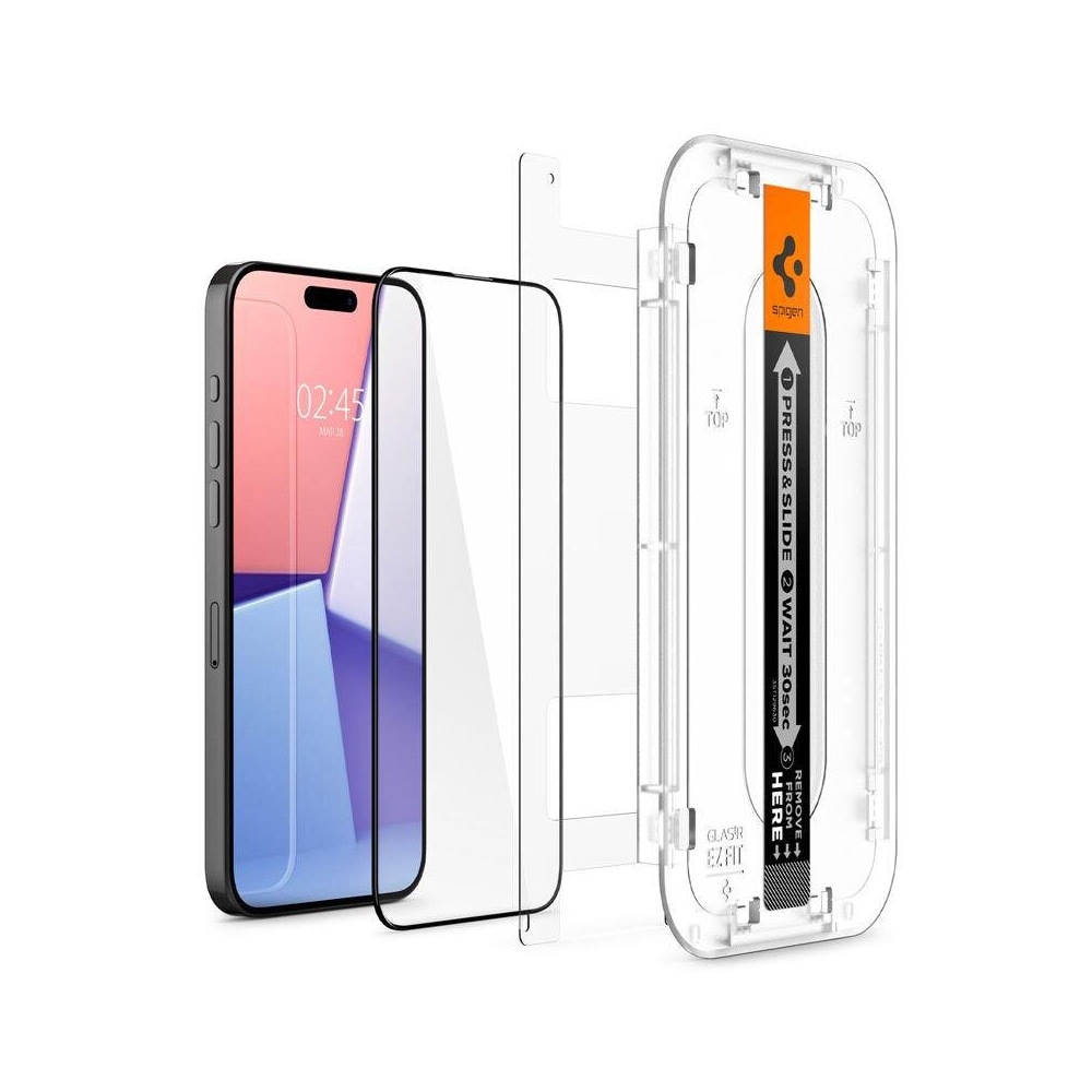 Spigen Glas.TR EZ Fit Tempered Screen Protector for iPhone 15 Pro Max 2-pak - Svart ramme