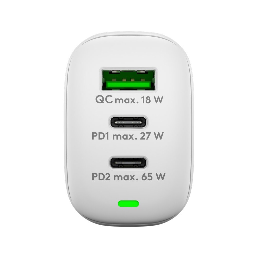 Goobay USB-Lader med PD GaN 65W 1xUSB & 2xUSB-C - Hvit