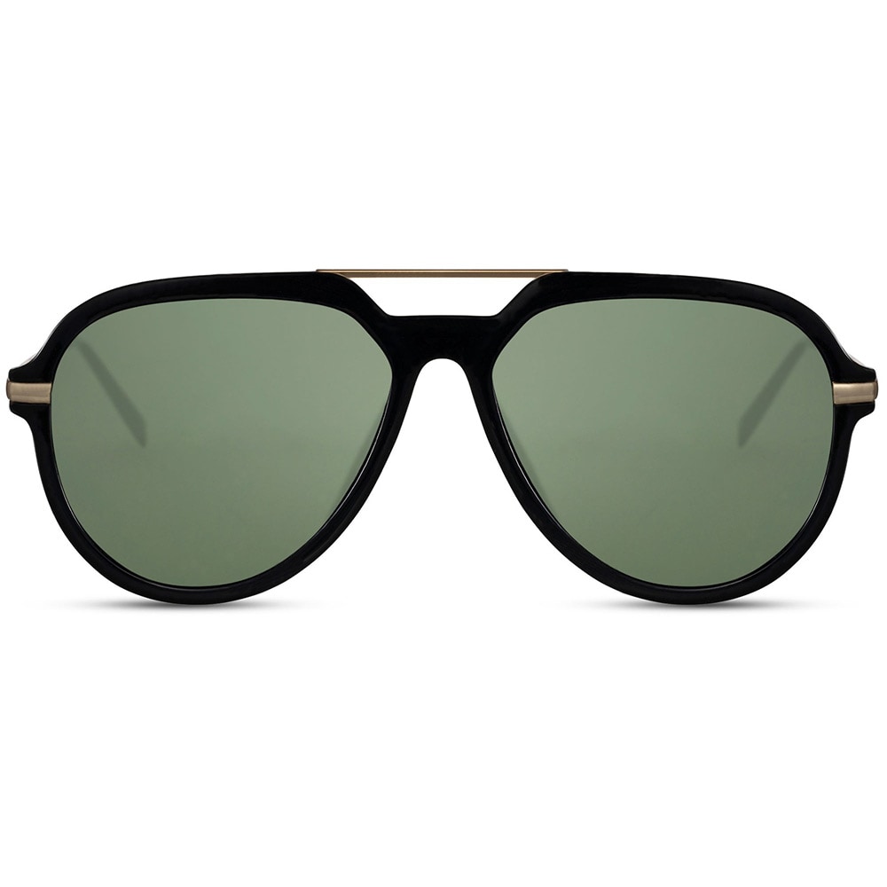 Solbriller Aviator - Sorte med grønn linse