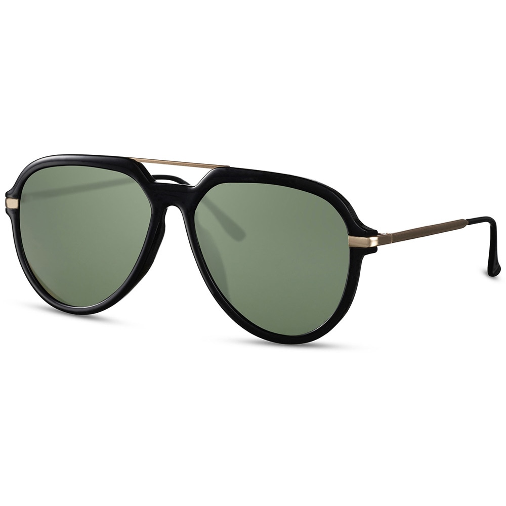 Solbriller Aviator - Sorte med grønn linse