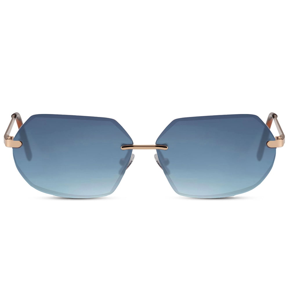Elegante Solbriller med gullinnfatning og blått glass