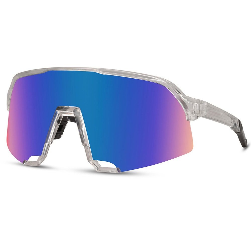 Sporty Solbriller med gjennomsiktig innfatning og blå linse