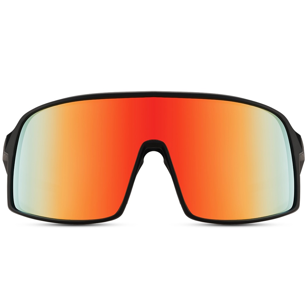 Sporty Solbriller med sort innfatning og rød linse