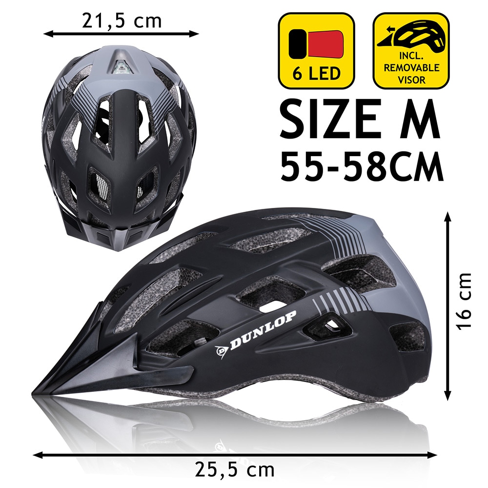 Dunlop sykkelhjelm med LED 55-58 cm