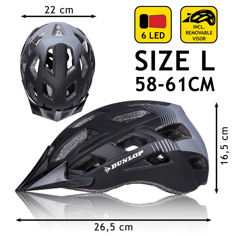 Dunlop sykkelhjelm med LED 58-61 cm