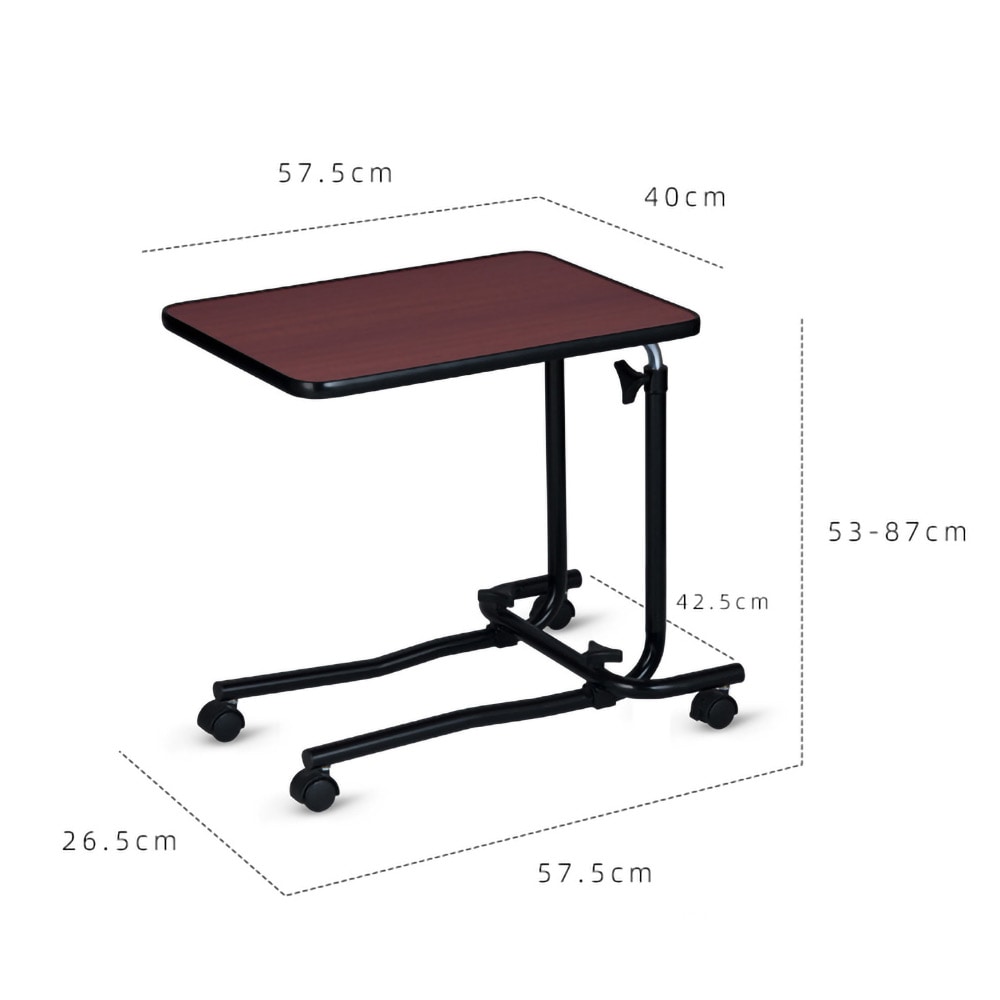 Sengebord med hjul og justerbar bordplate