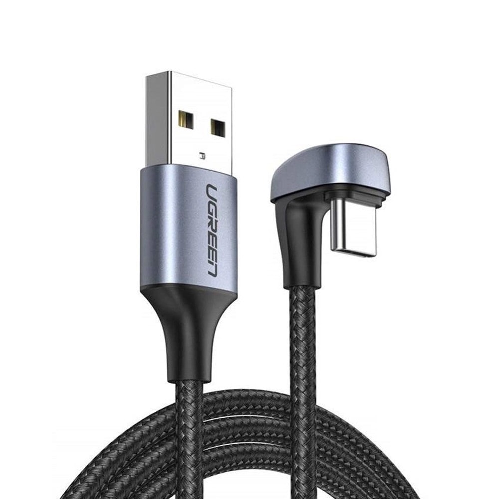 Grønn USB-kabel med vinklet USB-C for hurtiglading 3A 18W 1m