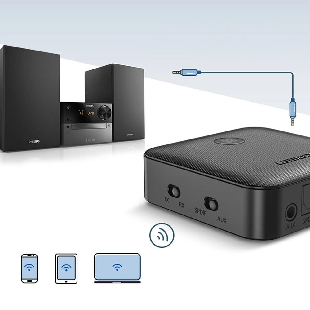 Ugreen Audio Receiver Bluetooth med 3,5 mm inn/ut, MicroUSB og SPDIF inn/ut