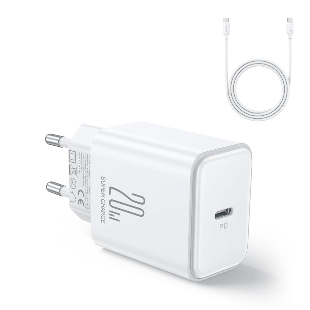 Joyroom vegglader med USB-C PD 20W + USB-C-kabel - hvit