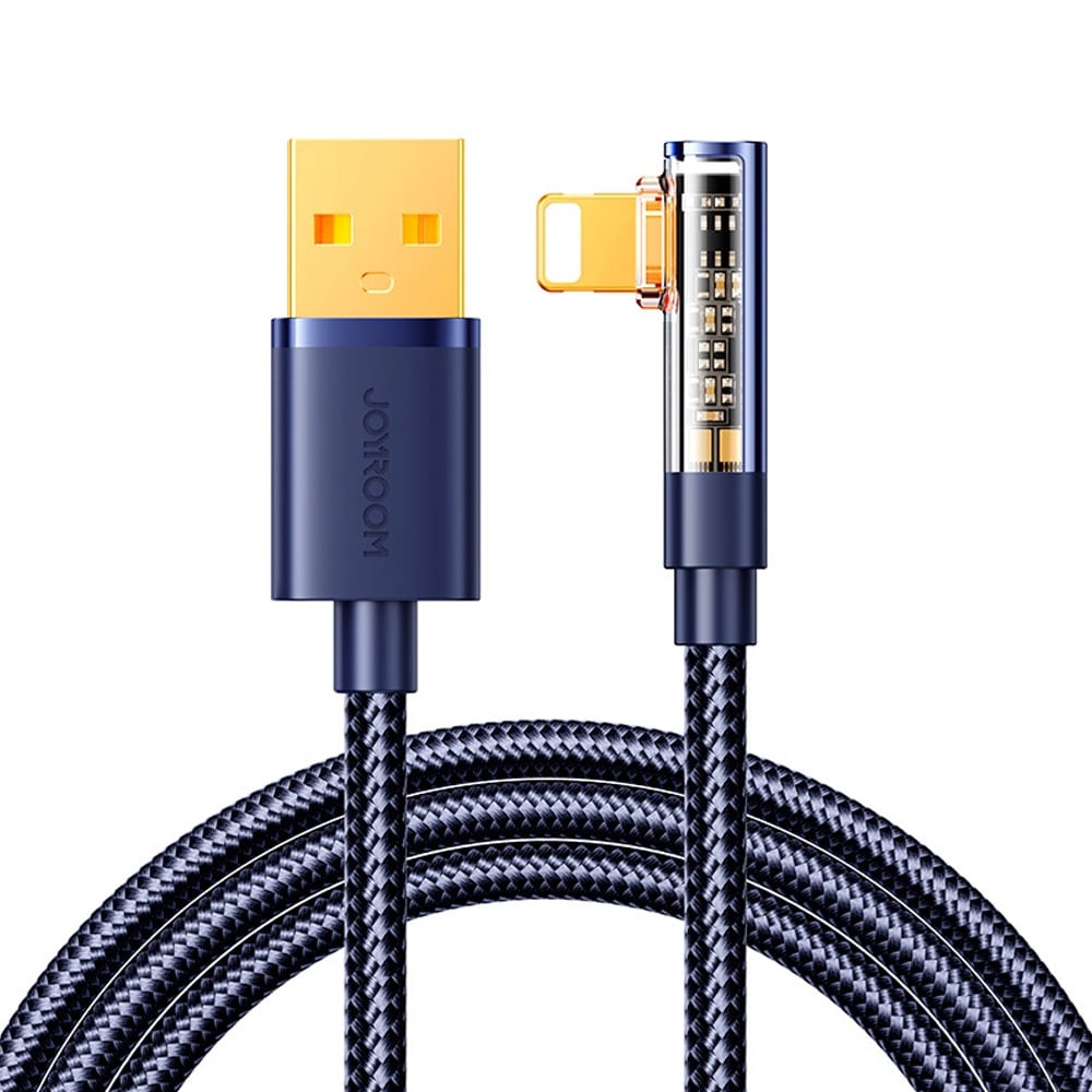 Joyroom USB-kabel med vinklet USB til Lightning-kabel 2,4A 1,2 m - blå