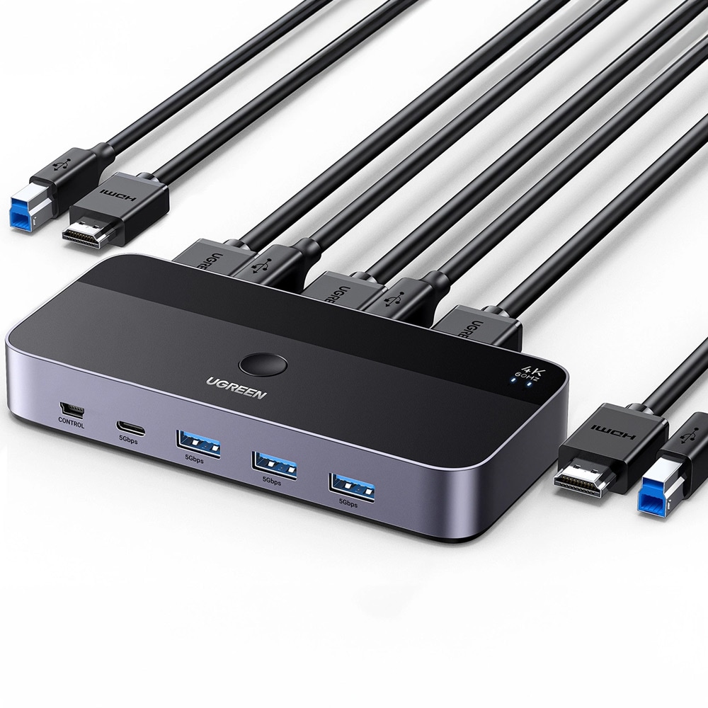 Ugreen HDMI-switch med 2 til 1 HDMI + 3xUSB + 2xUSB-c + 2xUSB-B
