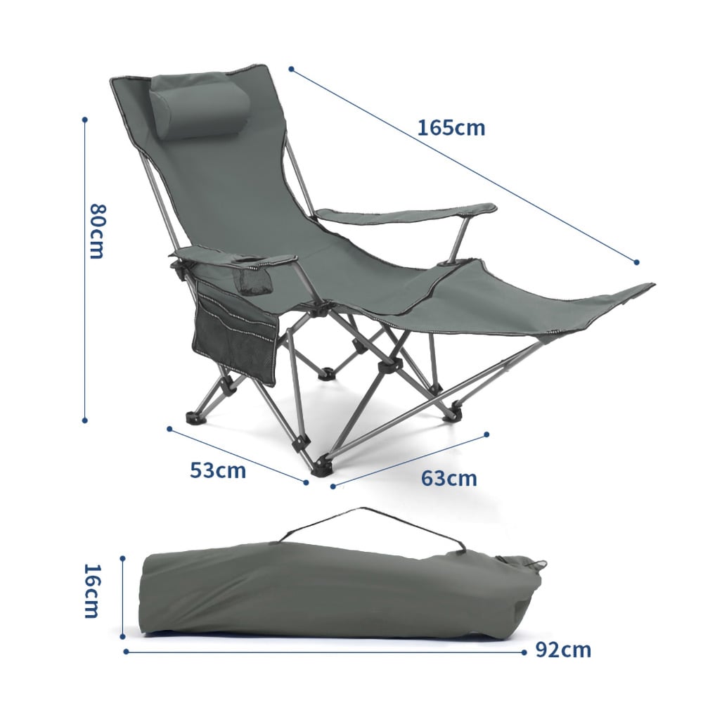 Sammenleggbar Strandstol med Fotstøtte - Grå, Tåler 120 kg