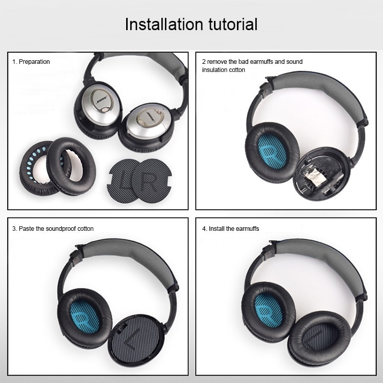 Myke øreputer for Bose QC2 / QC15 / AE2 / QC25 / QC35 - Svart