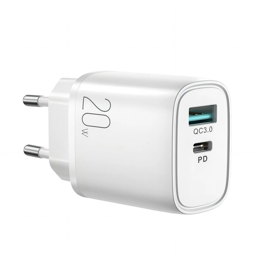 Hurtiglader med 20 W PD og QC3.0 - 1xUSB 1xUSB-C