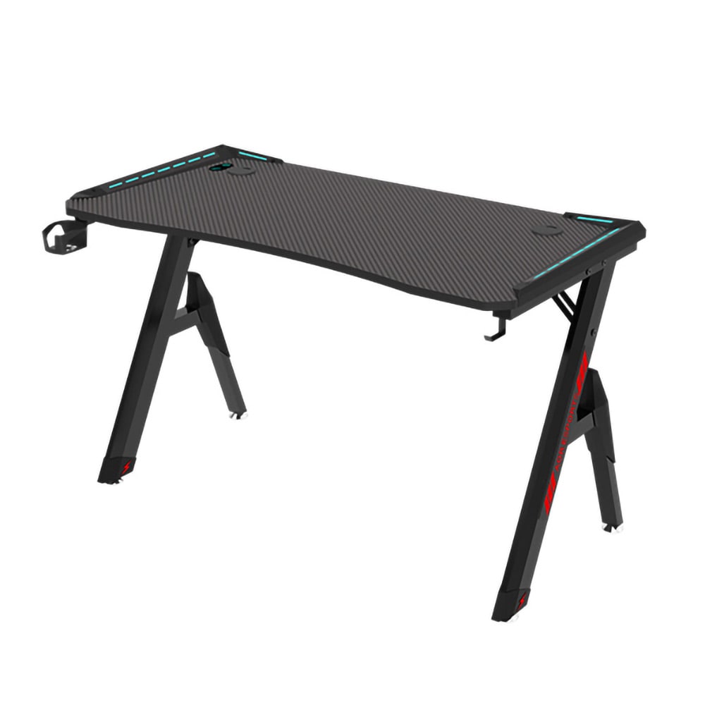 Gamingbord 140 x 60 cm / skrivebord med RGB / databord med karbonfiberstruktur / gamingskrivebord