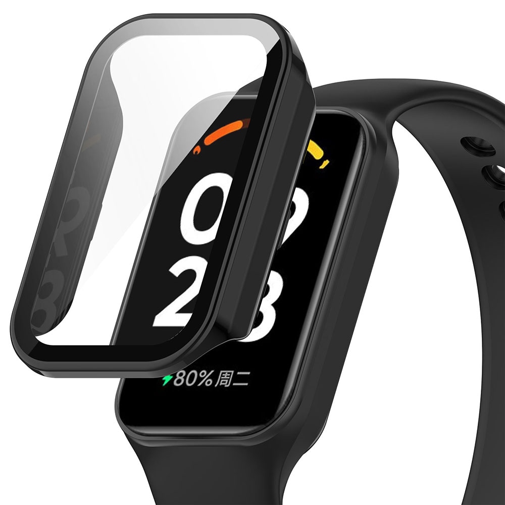 Beskyttelsesdeksel med herdet film for Xiaomi Band 8 Active og Redmi Band 2 - Svart