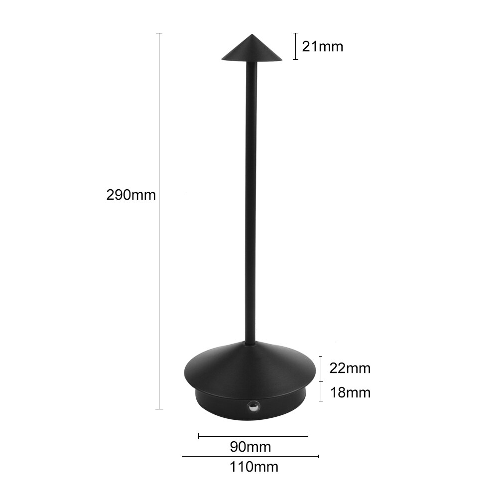 Svart bordlampe med 3 lysstyrkenivåer og berøringskontroll