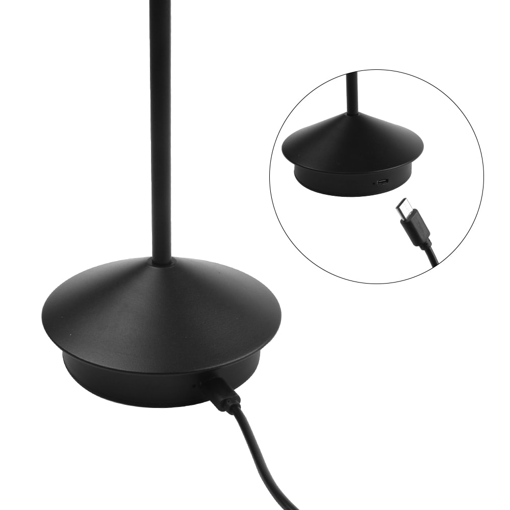 Svart bordlampe med 3 lysstyrkenivåer og berøringskontroll