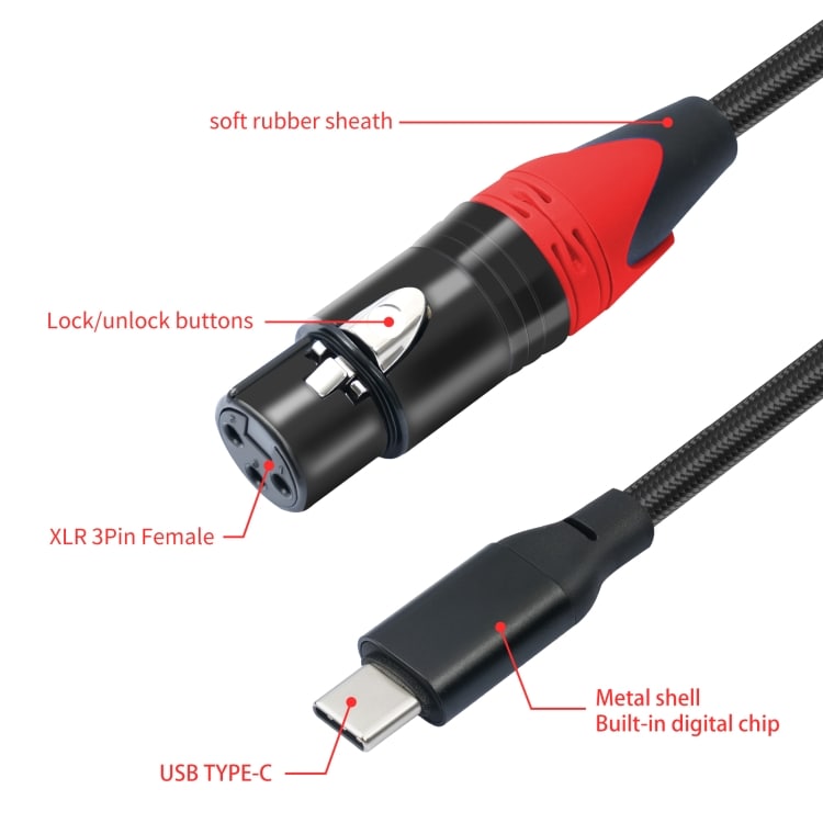 Lydkabel USB-C hann til XLR hunn - 2 m med innebygd DAC-brikke