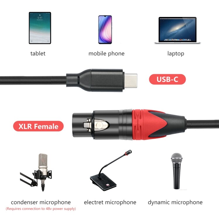 Lydkabel USB-C hann til XLR hunn - 2 m med innebygd DAC-brikke