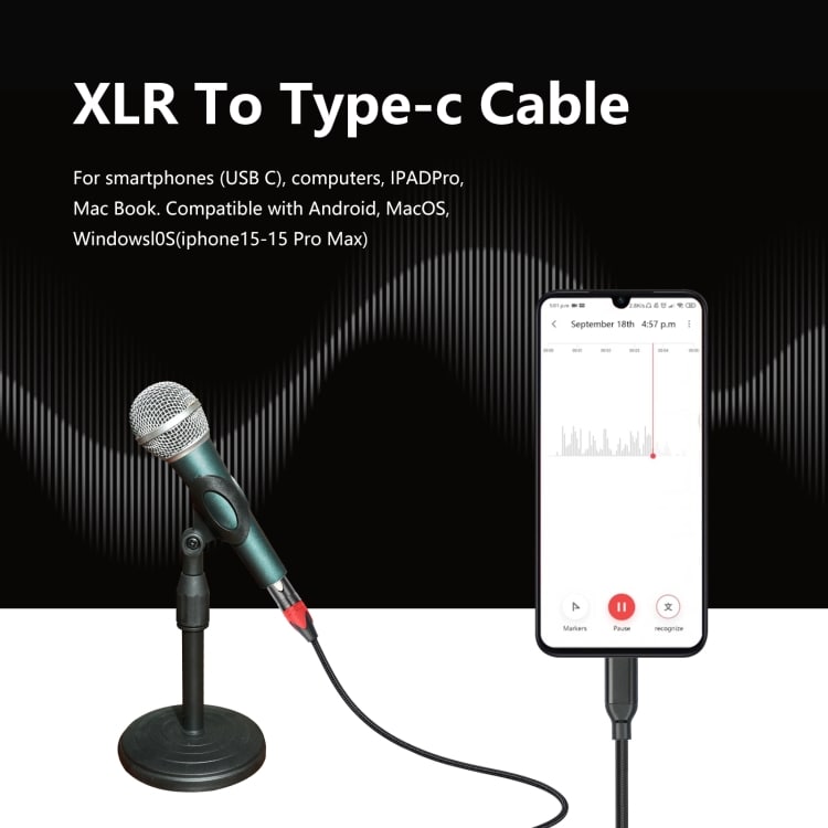 Lydkabel USB-C hann til XLR hunn - 2 m med innebygd DAC-brikke