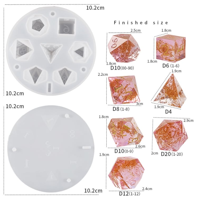 Silikonform for polyedriske terninger med inngraverte tall