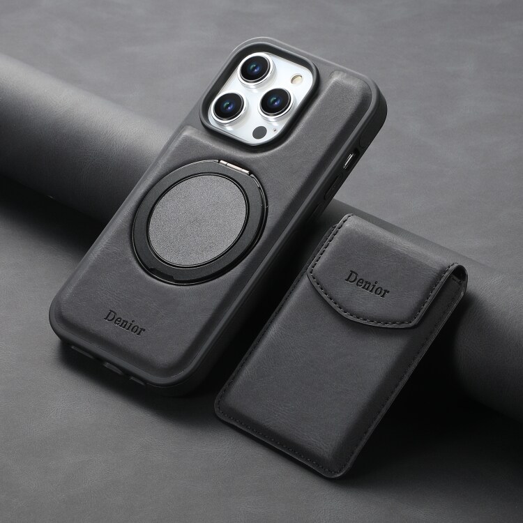 Kunstlærveske med magnetisk kortholder for iPhone 14/13 med avtakbart feste - Svart