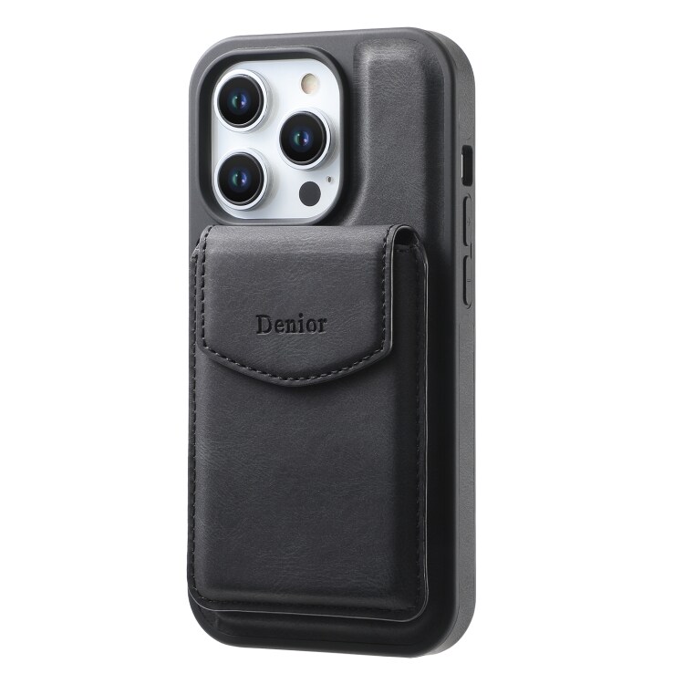 Kunstlærveske med magnetisk kortholder for iPhone 14/13 med avtakbart feste - Svart