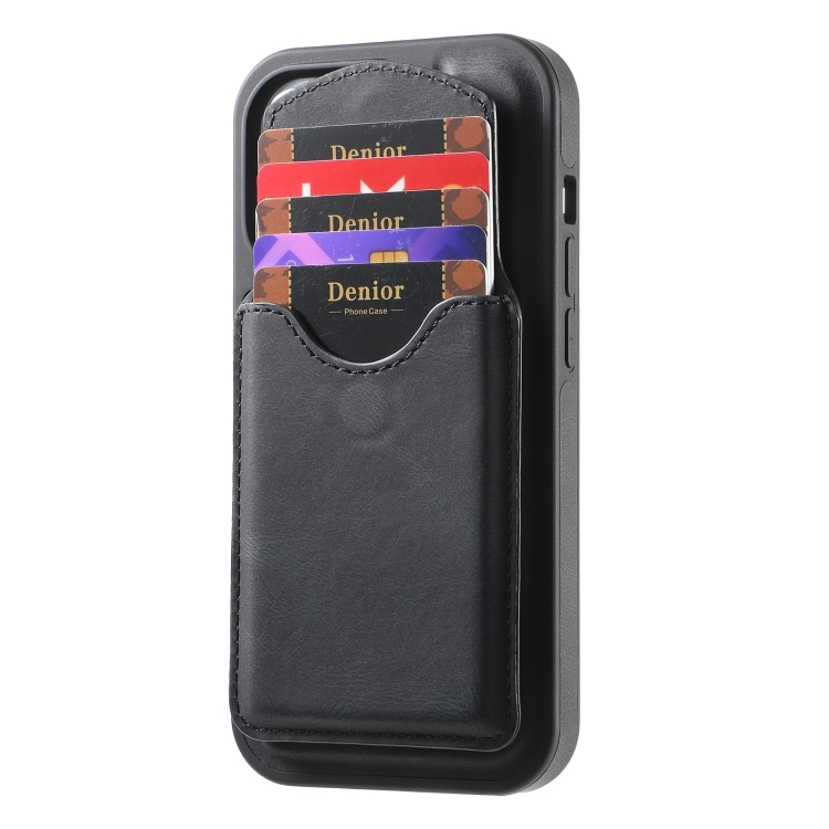 Kunstlærveske med magnetisk kortholder for iPhone 14/13 med avtakbart feste - Svart