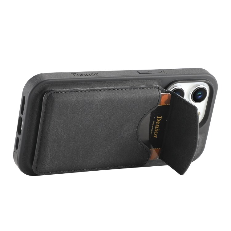 Kunstlærveske med magnetisk kortholder for iPhone 14/13 med avtakbart feste - Svart