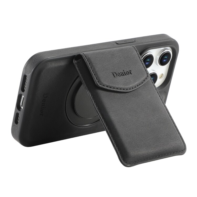 Kunstlærveske med magnetisk kortholder for iPhone 14/13 med avtakbart feste - Svart