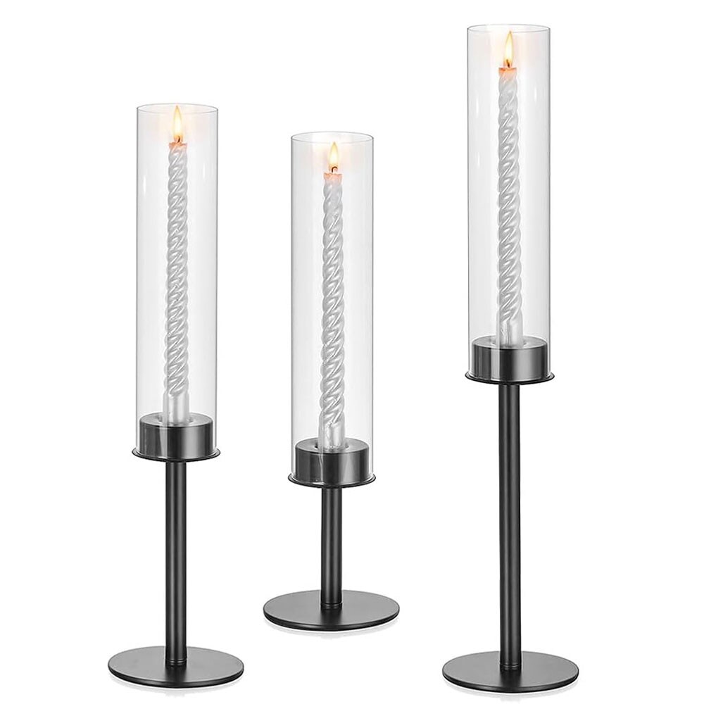 Lysestakeholdere 3-pakning i jern og glass