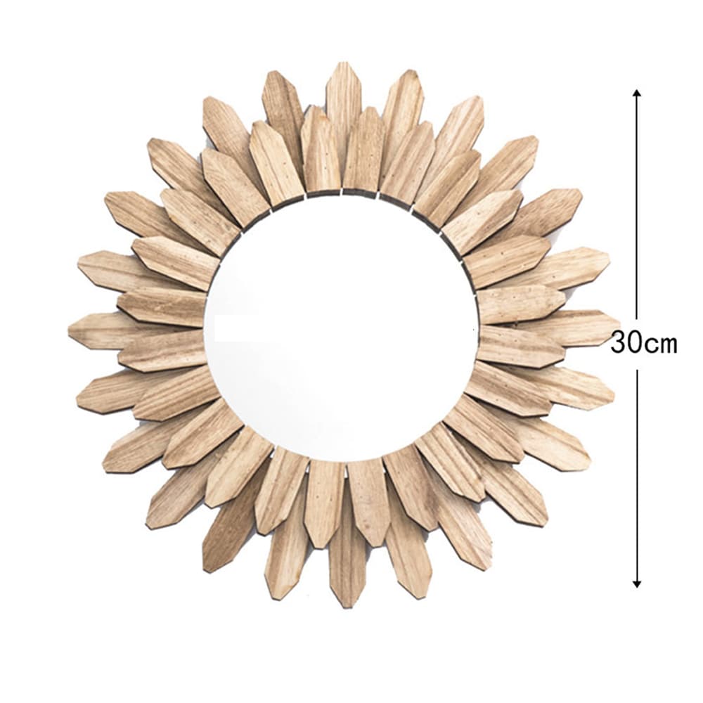 Rundt veggspeil med treramme og elegant design