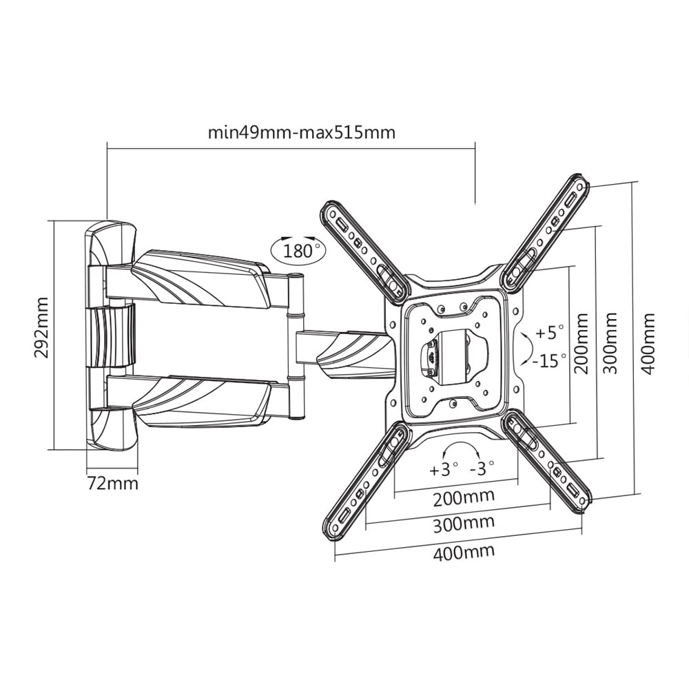 Deltaco TV-veggfeste maks. 35 kg / TV-feste / Full Motion veggfeste for TV for 23–55"