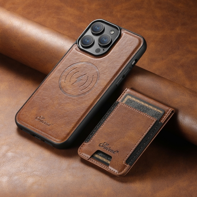 Kunstlærskall med MagSafe-kortholder for iPhone 15 - Brun
