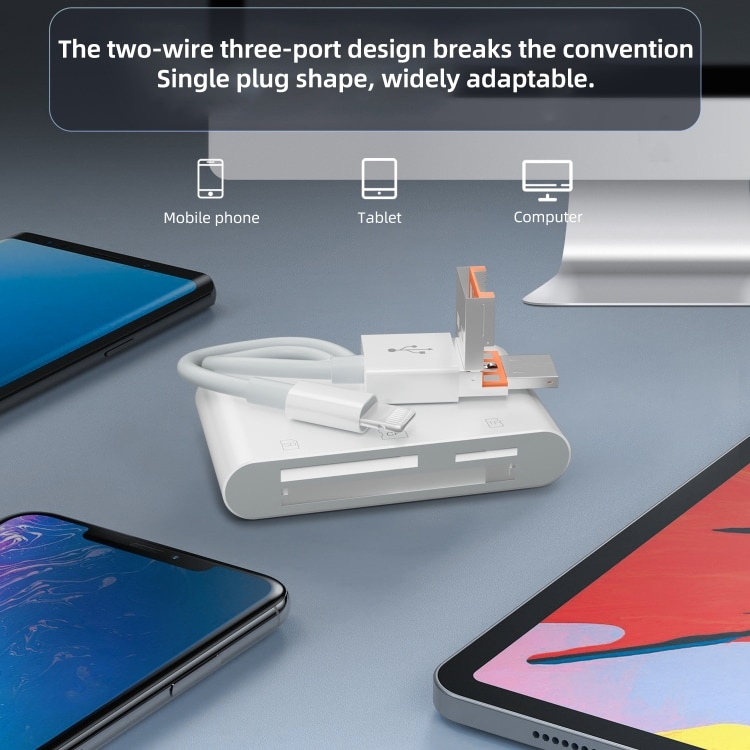 Minnekortleser med Lightning, USB, MicroUSB og USB-C - rask filoverføring og fleksible tilkoblingsmuligheter