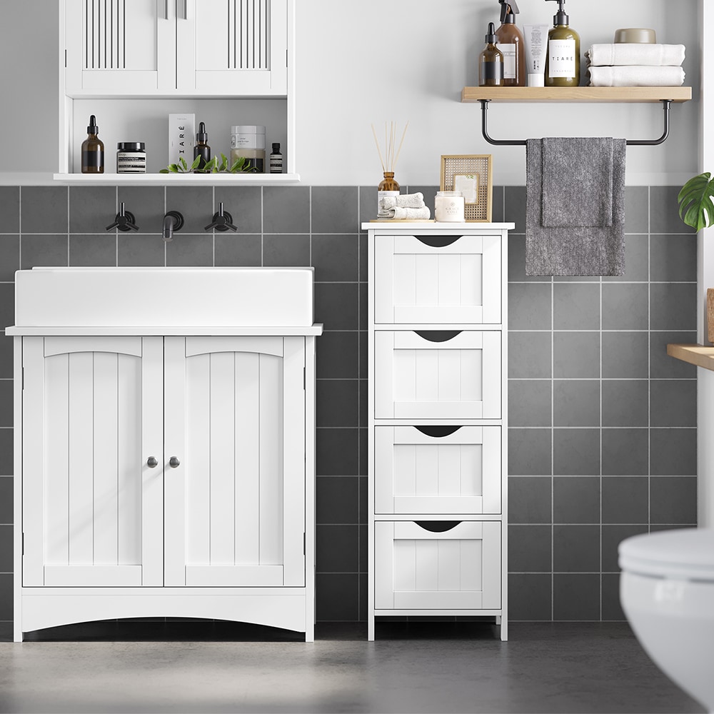 Smal baderomskommode med 4 skuffer – Hvit
