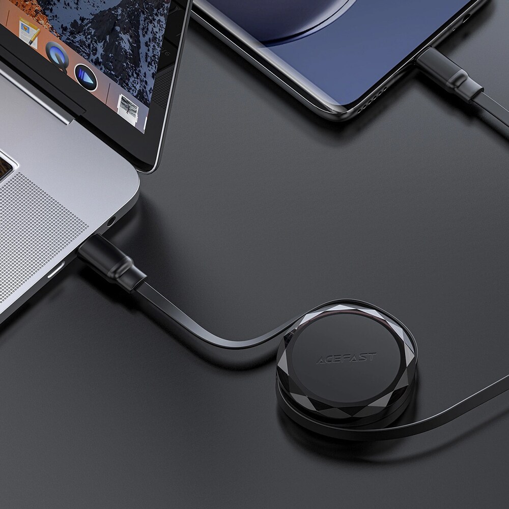 Acefast uttrekkbar USB-C-kabel 60W - Svart