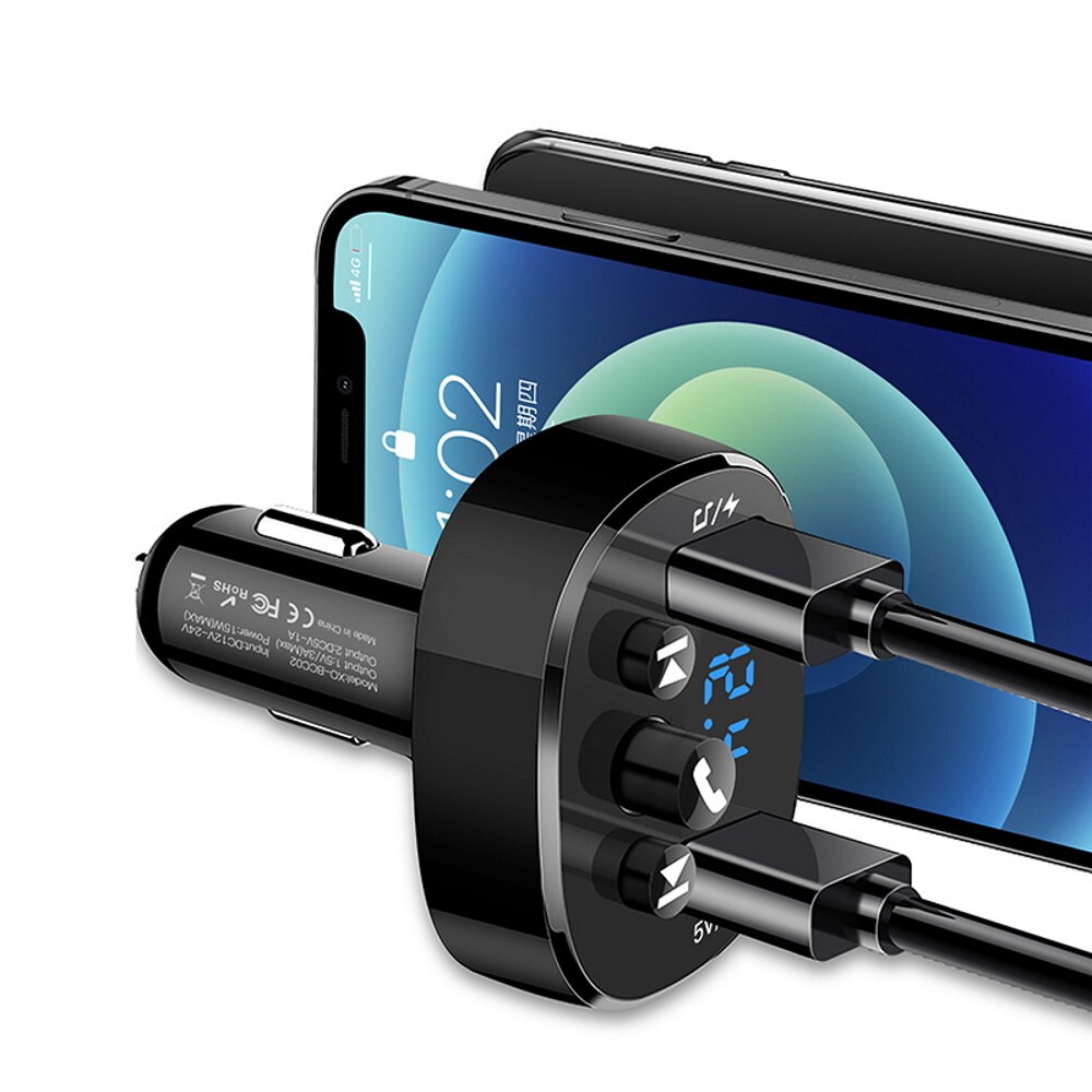XO FM-sender med Bluetooth MP3 og USB-lading 15W