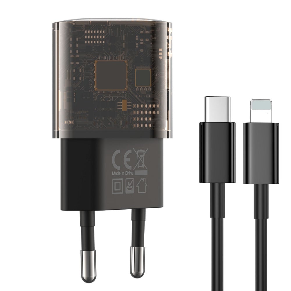 XO USB-lader med 1x USB 1x USB-C PD 30W QC 3.0 18W + USB-C til Lightning-kabel