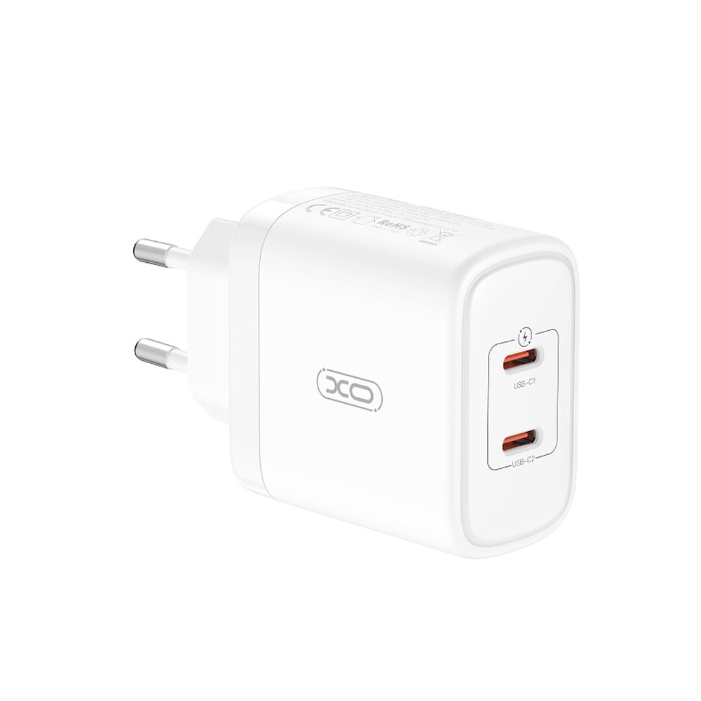 XO USB-lader med 2xUSB-C PD 50W - Hvit