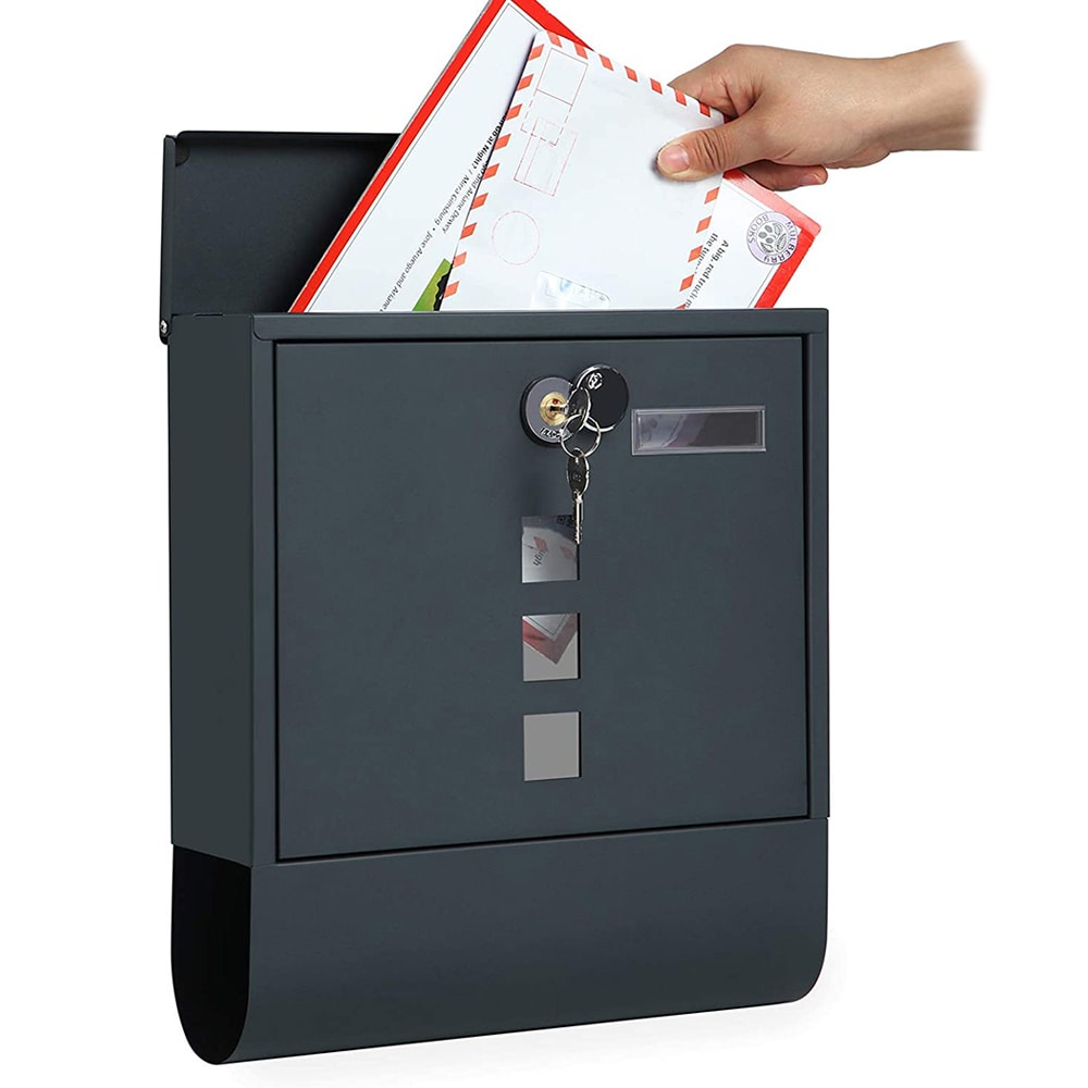 Veggmontert postkasse med lås og magasinrom - Grå