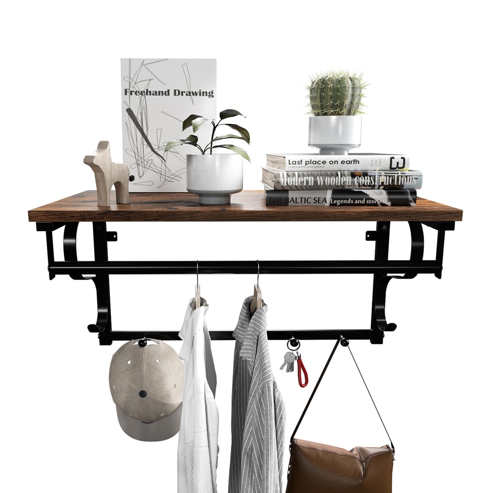 Hattehylle i industriell design med kleshenger - Brun/svart
