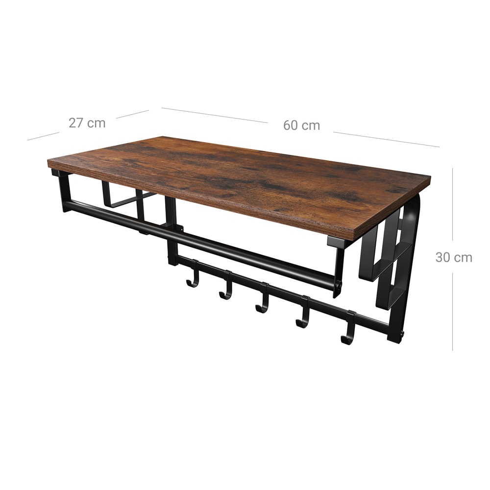 Hattehylle i industriell design med kleshenger - Brun/svart