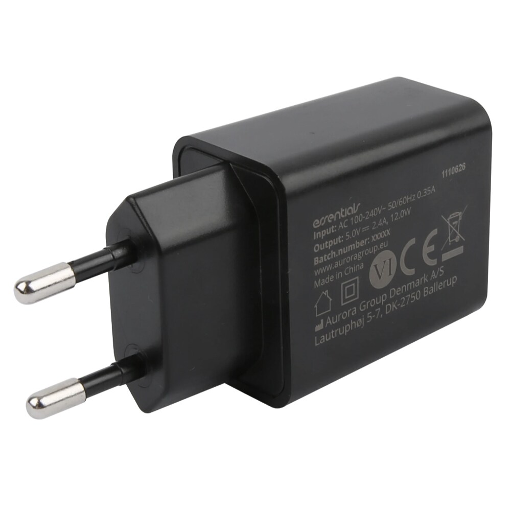 Essentials USB-lader 12W MFI med USB til lynkabel - Svart