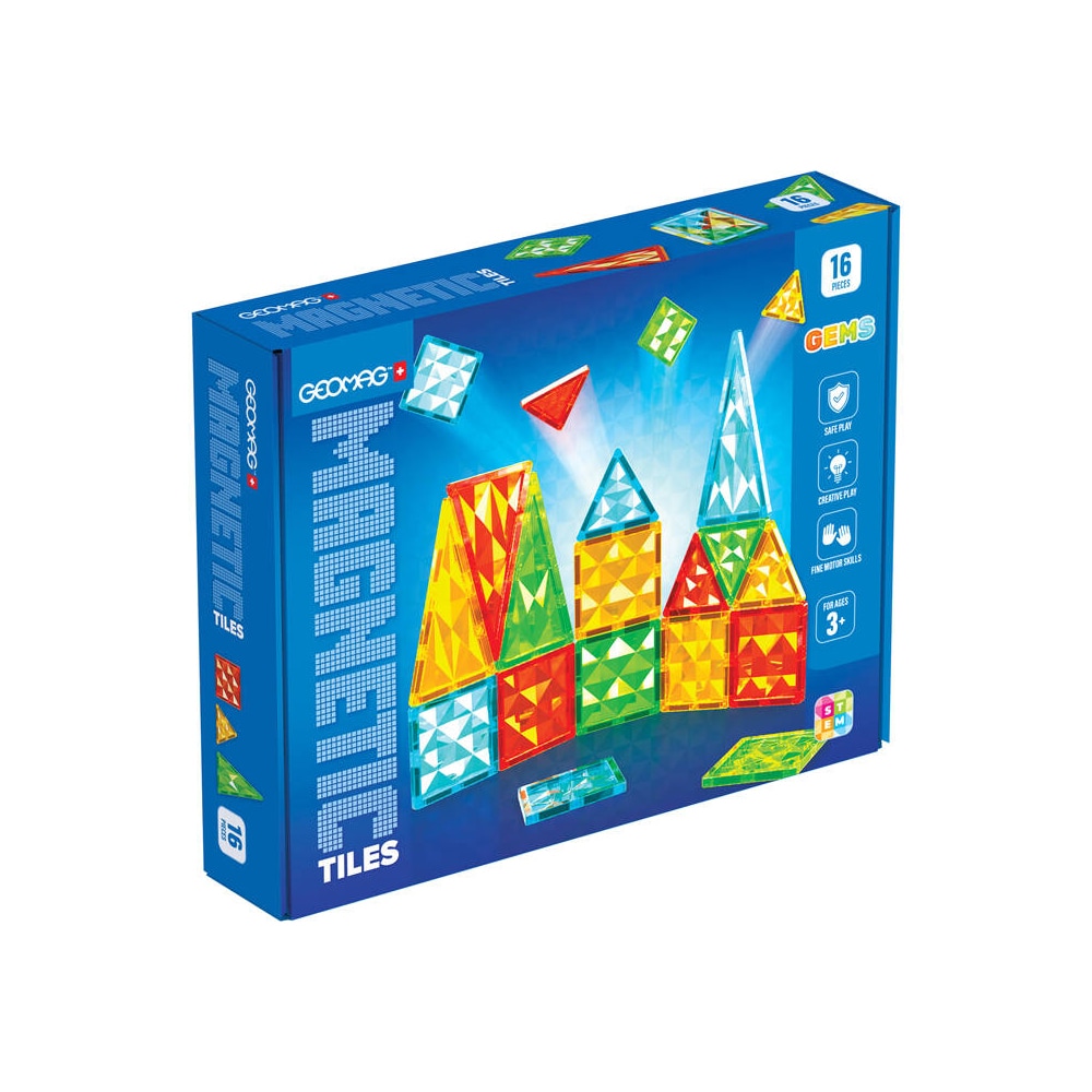 Geomag Magnetic Tiles Gems 16 deler - kreativ lek med magnetiske byggeklosser
